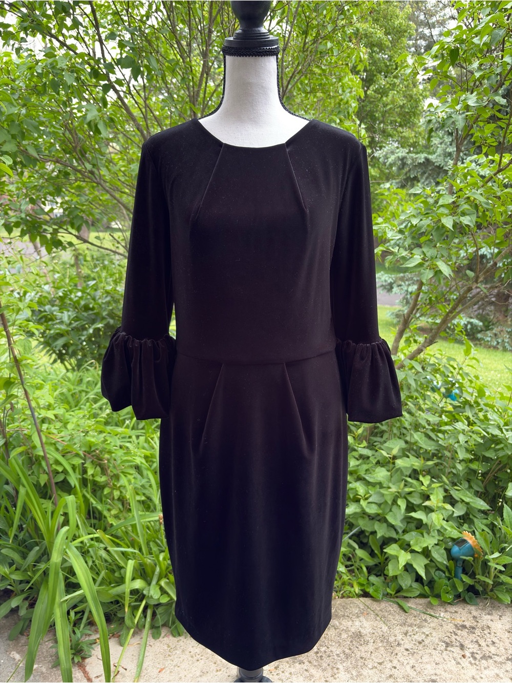 Black Velvet Long Sleeve Dress with Ruffle